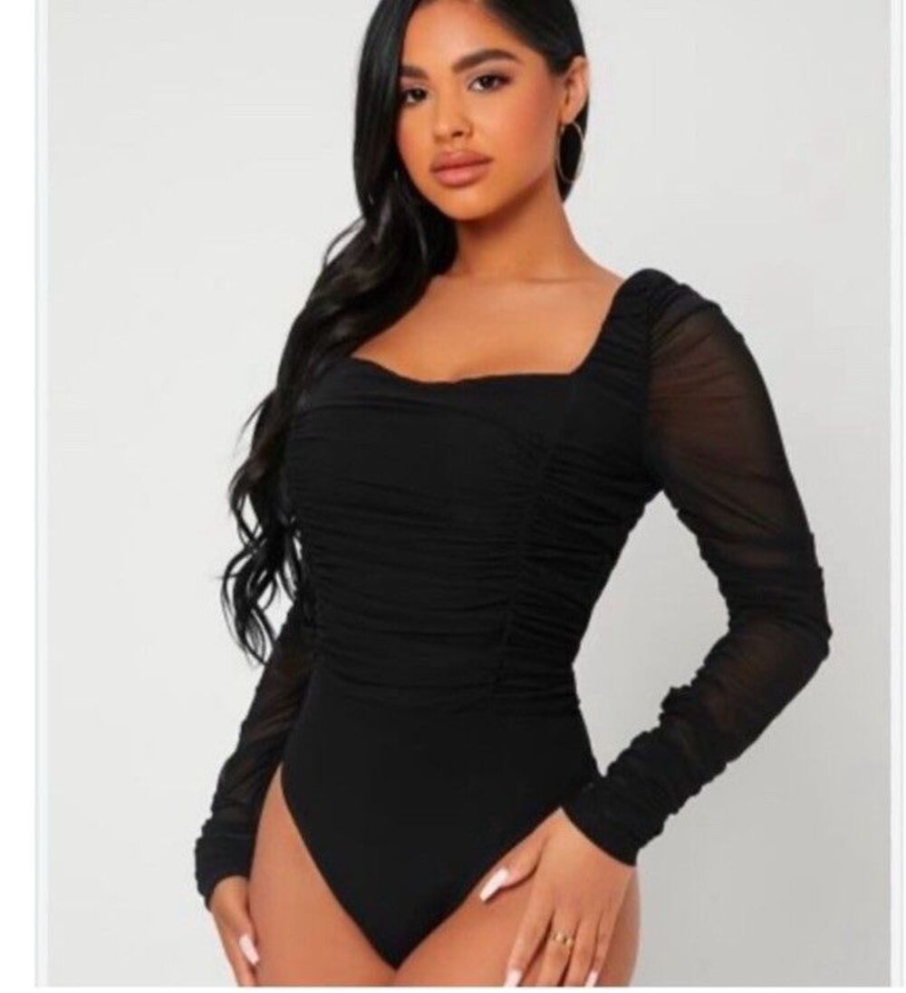 ASTR the Label Ruched Bodysuit Semi Sheer Sz S